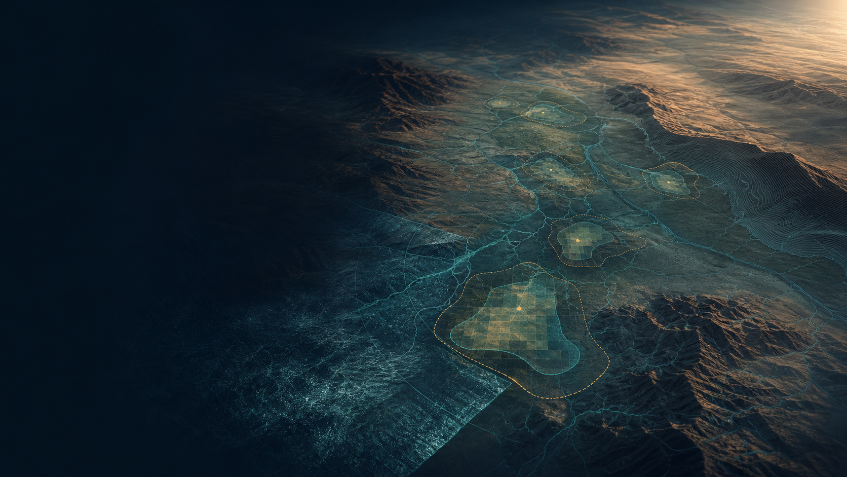 Layered Earth-observation evidence over arid terrain