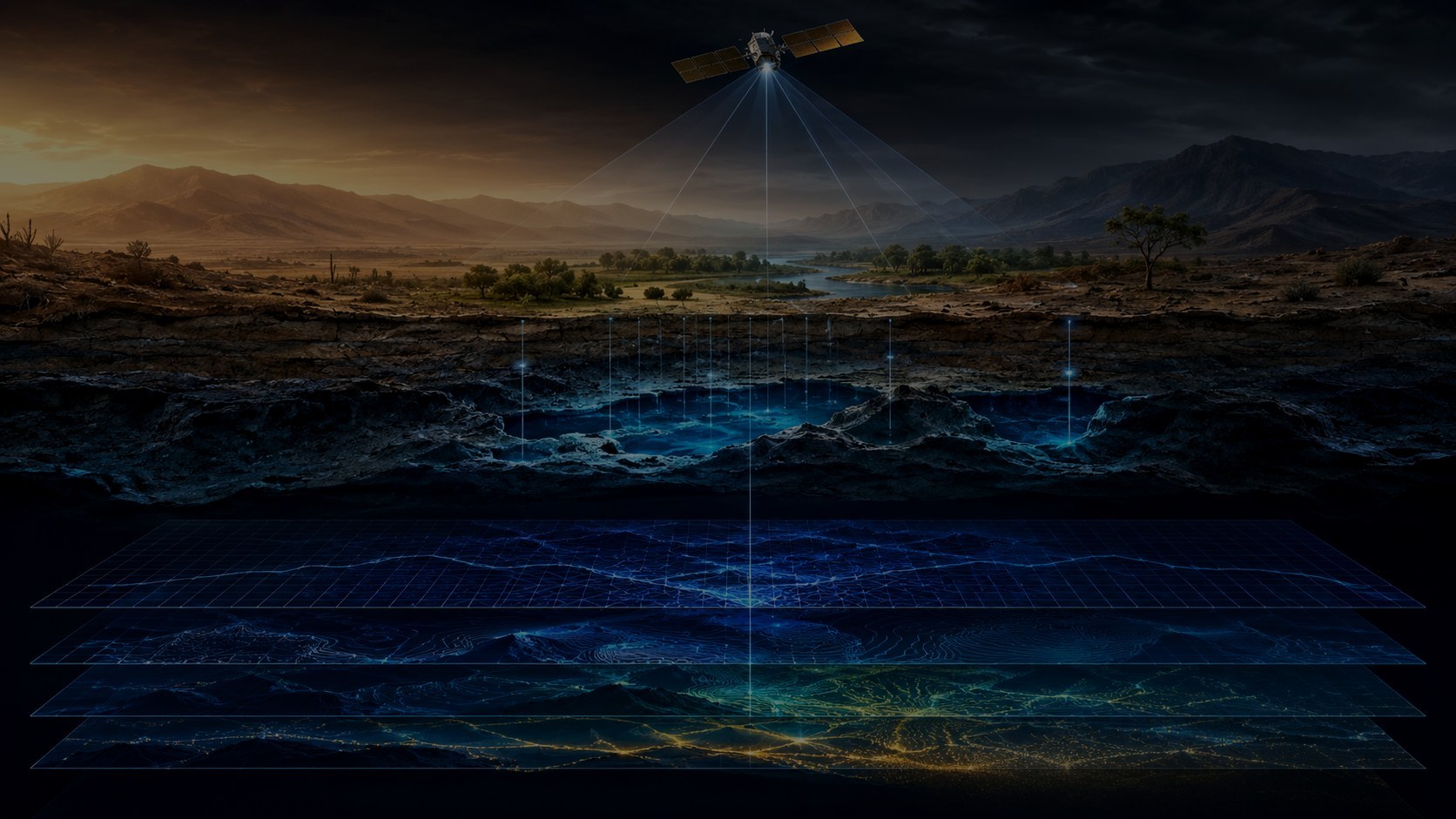 Satellite sensing and layered subsurface evidence